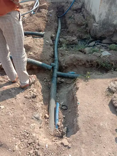 HDPE water main with branch lines to houses